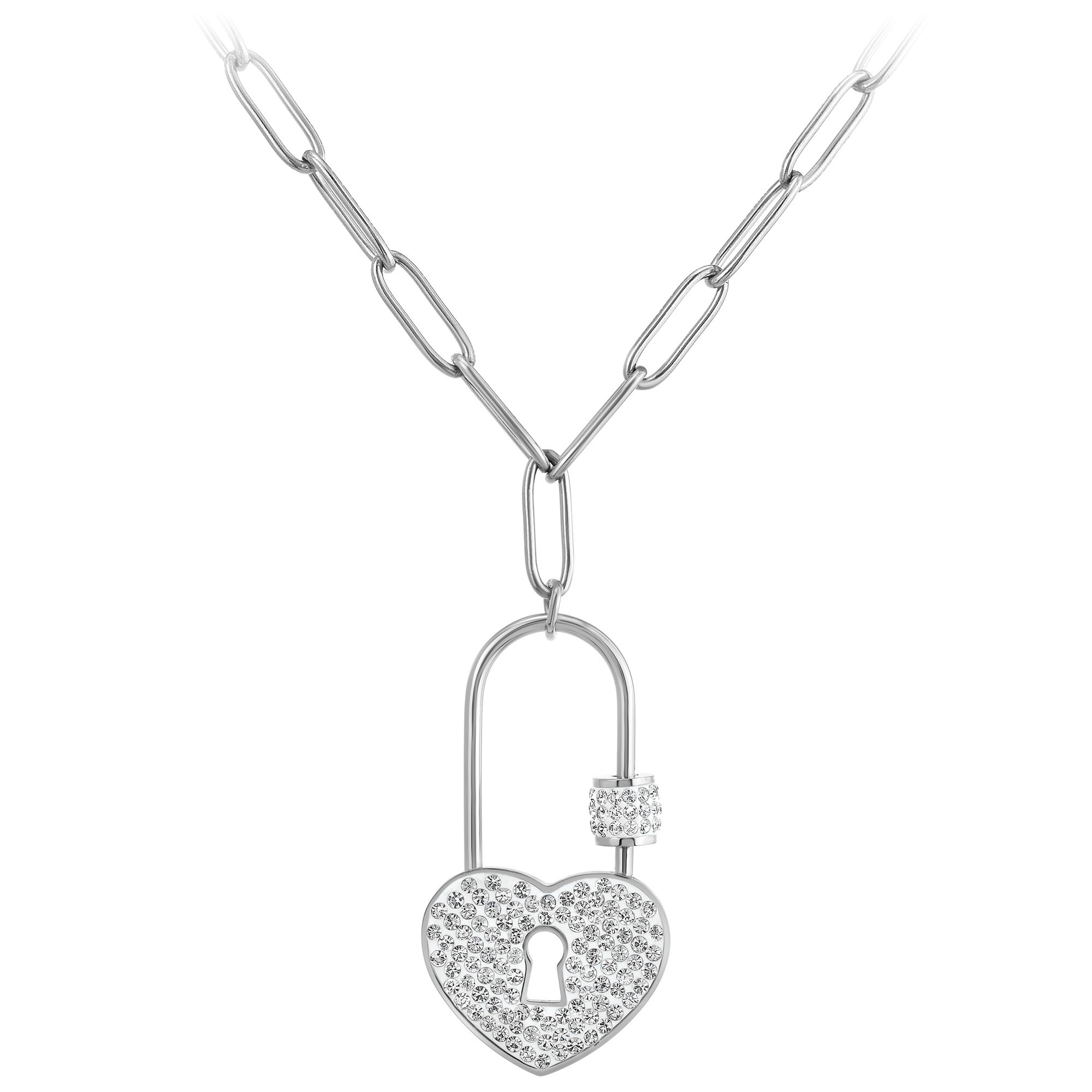 925 Sterling Silver Love Heart Padlock Key Pendant Necklace - Walmart.com